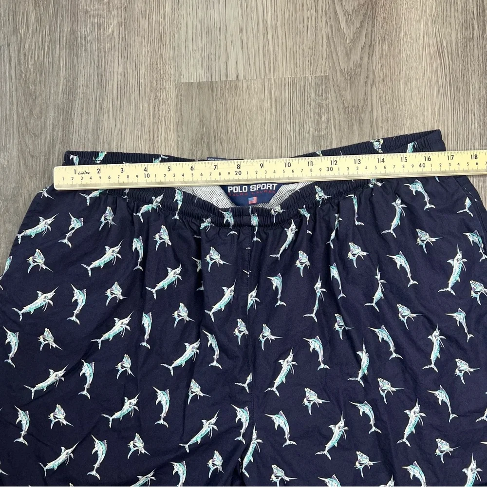 Vintage Polo Sport Ralph Lauren Shorts‎ Mens XXL Fish Print Swim Trunks Lined 5”